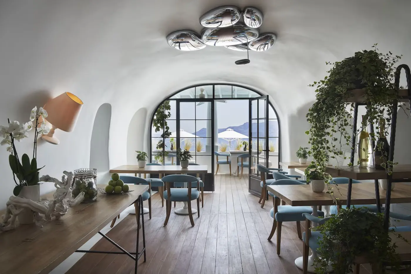 Breakfast, lunch, dinner served; Mediterranean cuisine, pool views at Katikies Kirini Santorini